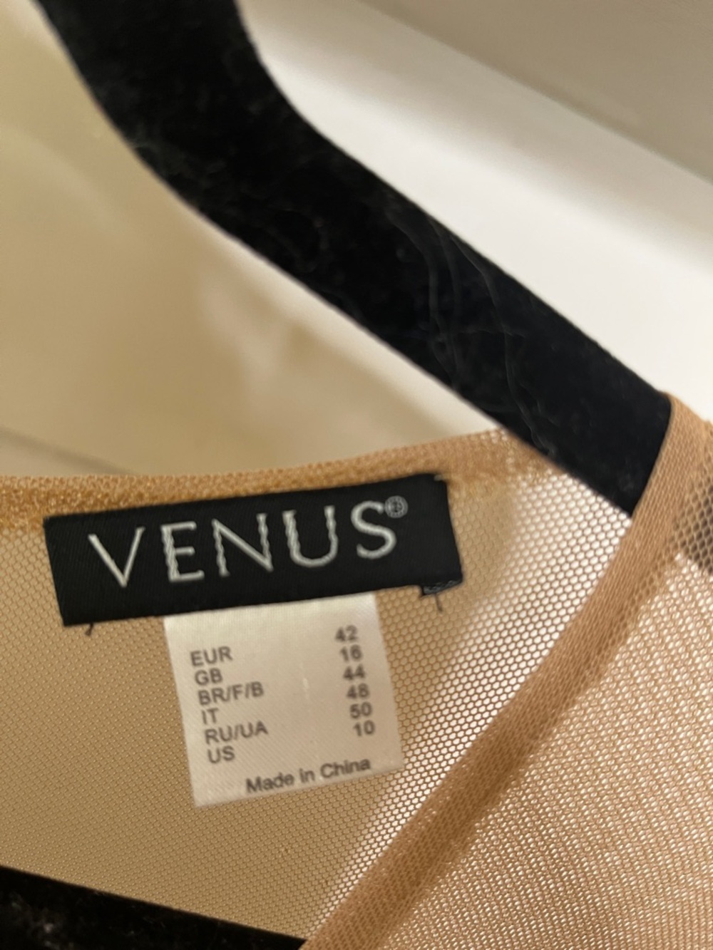 VENUS Nude Mesh Dress with Black Lace Medallions - Picture 2 of 5